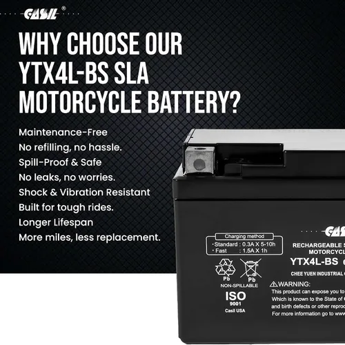 Vista 5 de YTX4L-BS Batería SLA Power Sport de 12 V 3AH 50 CCA - Batería Casil