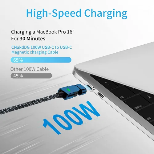 Vista 2 de Cable de carga magnético USB C de 100 W, rotación de 180°, cable de carga magnético 2 en 1 para teléfono [2 unidades, 4/6.6 pies], transferencia