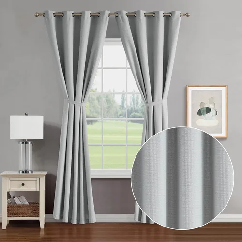 Vista 9 de Cortinas opacas (2 paneles, 50 x 96 pulgadas, azul) Cortinas con aislamiento térmico para oscurecer la habitación con alzapaños, cortinas de ventana