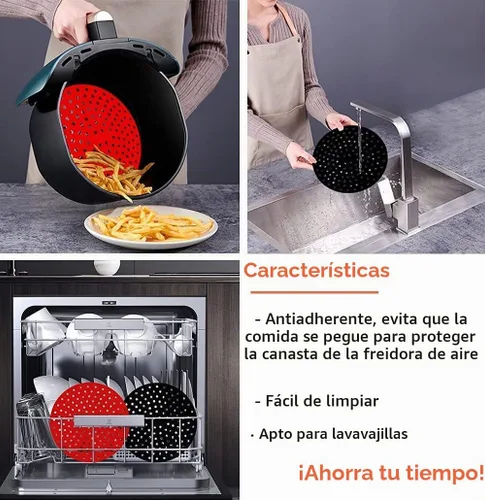 Vista 3 de Forros de silicona reutilizables para freidora de aire, 2 paquetes, redondos de 8 pulgadas, antiadherentes, sin BPA, accesorios reutilizables