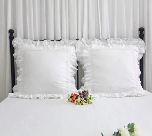 Vista 5 de Queen's House - Juego de 2 fundas de almohada de encaje blanco de lujo de 26 x 26 pulgadas, tamaño M