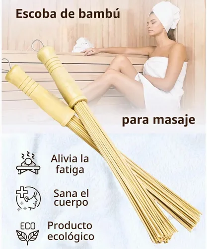 Vista 2 de Masaje de bambú escoba para sauna y banya - Masajeador relajante para celulitis - Herramientas de masaje asiáticas para spa