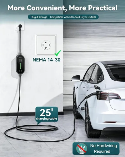 Vista 8 de Ecogenix Cargador Tesla para Hogar de Nivel 2, Cable de Carga Móvil Portátil de 24A/240v con Salida para Secadora para Modelo 3/Y/S/X, Amperaje