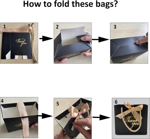Vista 6 de TKSBAG Paquete de 20 pequeñas bolsas de regalo negras con asas de 5.5 x 2.3 x 4.7 pulgadas, mini bolsas de regalo a granel para baby shower