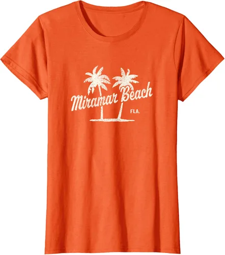 Vista 54 de Miramar Beach Florida Vintage 70s Palm Trees - Camiseta gráfica, Azul / Patchwork, S