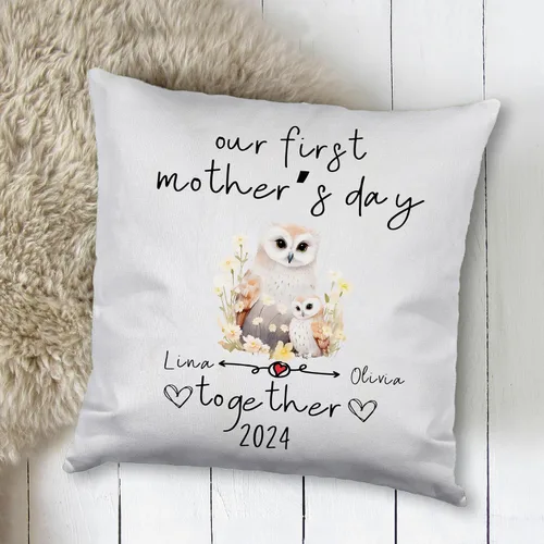 Vista 2 de Funda de almohada personalizada con diseño floral de búho, regalo para mamá, abuela, para ella