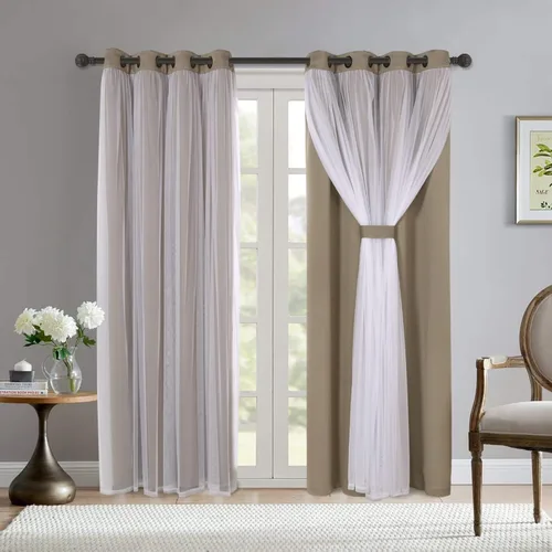 Vista 46 de BONZER Cortinas opacas con superposición transparente, mezcla y combina paneles de ventana de doble capa con aislamiento térmico para sala de estar