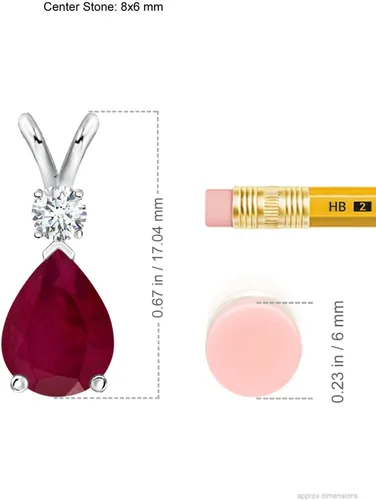 Vista 3 de Angara Natural Ruby Teardrop Pendant Necklace with Diamond for Women, Girls in Sterling Silver 14K Solid GoldPlatinum with 18" Chain, July