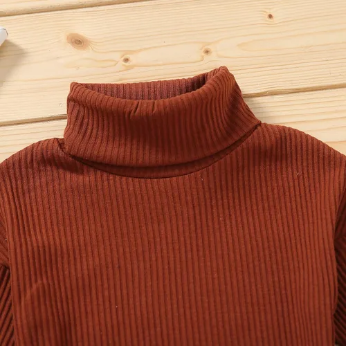 Vista 4 de 2 PCS Baby Girls Sweater Plaid Pleated Skirt Outfits Turtleneck Rib Knitwear Set Casual Clothes Set Toddler Kids
