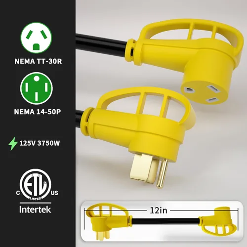 Vista 2 de POWGRN Cable adaptador RV de 50 amperios a 30 amperios de 12 pulgadas Amarillo