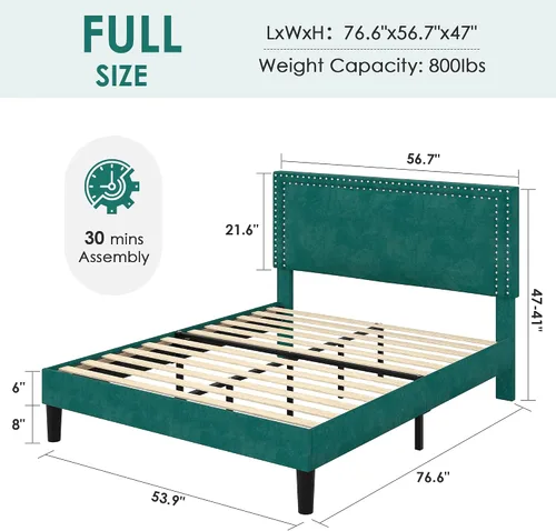Vista 51 de VECELO Base de cama de plataforma de tamaño individual con cabecera tapizada de altura ajustable, base de colchón moderna, soporte de listones