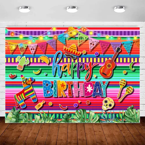Vista 8 de Telón de fondo de fiesta mexicana para fiesta de cumpleaños, decoración colorida de Cinco de Mayo, Taco, carnaval, fotografía, fondo de fiesta