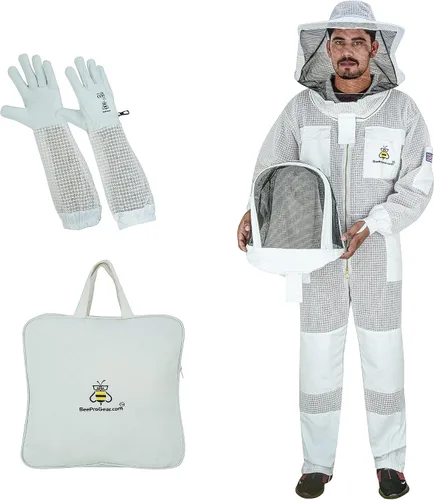 Vista 12 de 3-Layer Ultra Ventilated Mesh Beekeeping Suit for Men & Women with Veil Sting-Proof Bee Suit with Leather Gloves & Bag