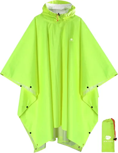 Vista 28 de ANYOO Poncho de lluvia con capucha para adultos impermeable ligero abrigo de lluvia para hombres mujeres chaqueta de lluvia reutilizable para Verde