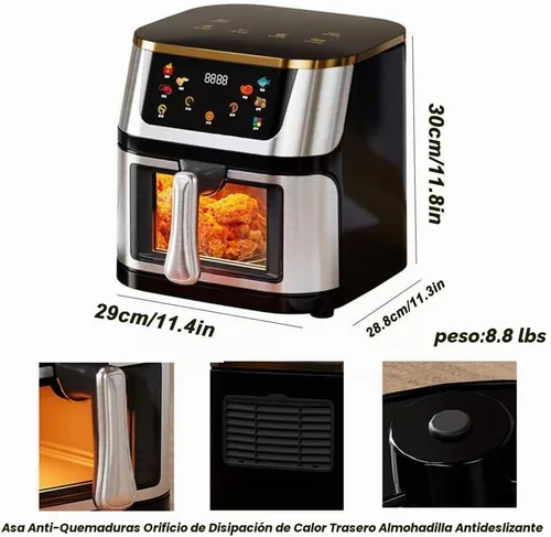 Vista 8 de Freidora de aire, freidora de aire visual de acero inoxidable de 10 l, horno inteligente de 1400 W con pantalla táctil digital sin aceite
