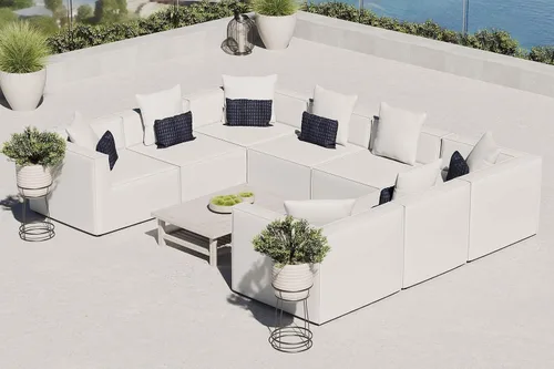 Vista 12 de Modway EEI-4388-GRY Saybrook Sofá seccional tapizado para patio en gris, juego de 8 piezas