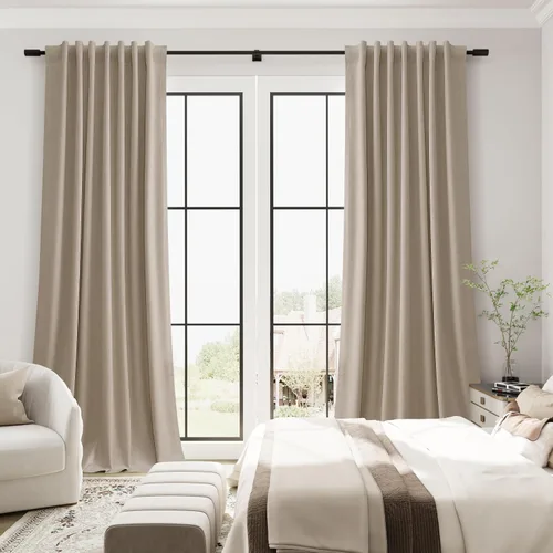 Vista 103 de Guken Cortinas opacas de lino, 2 paneles rústicos, elegantes, 100% opacas, con aislamiento térmico, banda de ganchos y trabilla trasera, 52 x 84