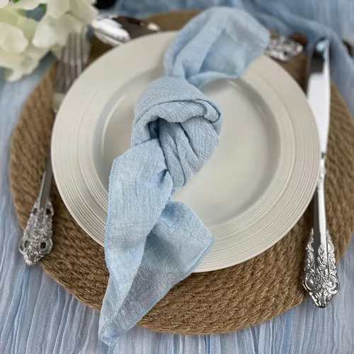 Vista 4 de Servilletas de tela de gasa de estopilla, paquete de 6 servilletas de 16 x 16 pulgadas, 100% algodón suave natural, para bodas, fiestas, familia