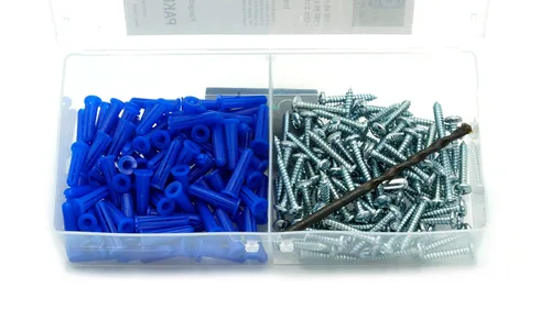 Vista 2 de CONFAST® #6-8 Kit de anclaje de pared de yeso azul cónico de plástico Bantam PAK68, incluye (100) anclas, (100) tornillos y (1) broca (201 piezas)
