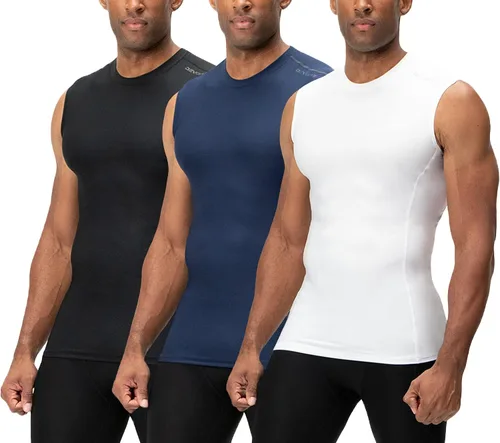 Vista 15 de DEVOPS Paquete de 3 camisas de compresión atléticas sin mangas para hombre 1# (paquete de 3) negro/azul/blanco