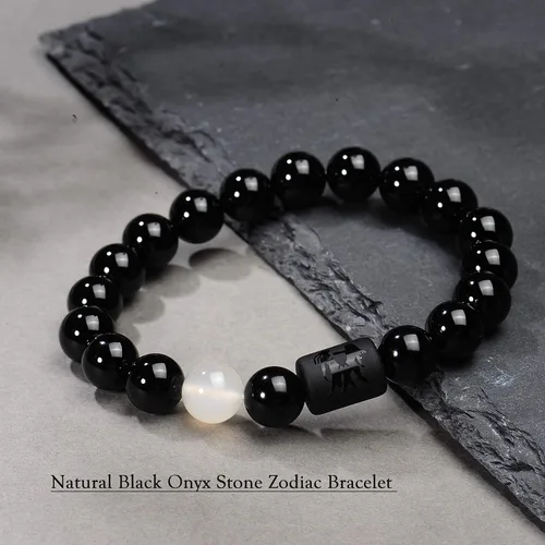 Vista 3 de VLINRAS - Pulsera de signo del zodiaco, para hombre y mujer, de 0.315 y 0.394 pulgadas, ónice negro natural, signo de estrella, constelación