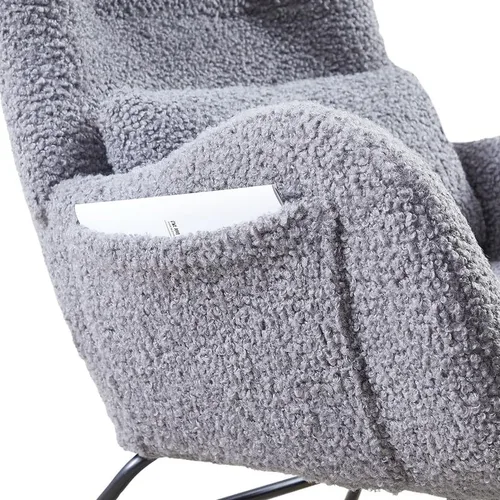 Vista 5 de Mecedora moderna, silla mecedora tapizada, silla de acento cómoda con asiento acolchado, respaldo alto, sofá de ocio para lectura, dormitorio, sala