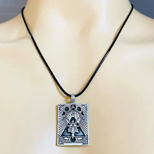 Vista 3 de Baphomet 666 Jewelry Luciferanismo Luciferino Iglesia de Satanás Satánica Leviatán Satánica Cabeza de Cabra Diablo Plata Peltre Colgante de Hombre