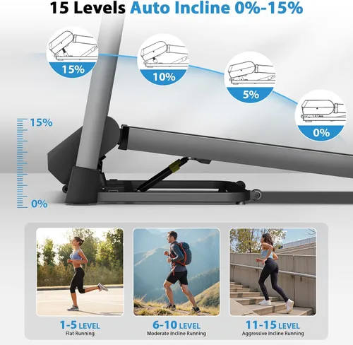 Vista 4 de CIIHI Treadmill with Auto Incline - 450 LBS Capacity Treadmill for Home Gym 15% Auto Incline, 47.2"x18.1" Belt, 0.5-10 MPH, Soft Drop Folding