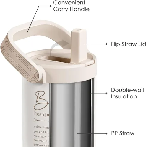 Vista 2 de SANDJEST Besties - Vaso de acero inoxidable con tapa para pajita de 30 onzas con asa de transporte para mujeres, niñas, mejores amigas, taza de café