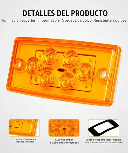 Vista 6 de Partsam 5 luces rectangulares ámbar 6 LED parte superior transparente para Freightliner Volvo
