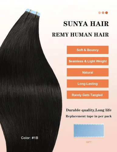 Vista 3 de Sunya Extensiones de cabello humano con punta I Tip de 20 pulgadas, extensiones de cabello humano Itip negro natural #1B, 1.76 onzas, 50 mechones