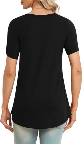 Vista 3 de LAOLASI Blusa de verano para mujer, cuello en V, manga corta, casual, holgada