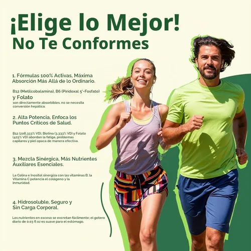 Vista 4 de Gotas del complejo de la vitamina B, 5000mcg de metilcobalamina, líquido sublingual Con B1, B2, B3, B5, B6, B7, ácido fólico y vitamina C en una