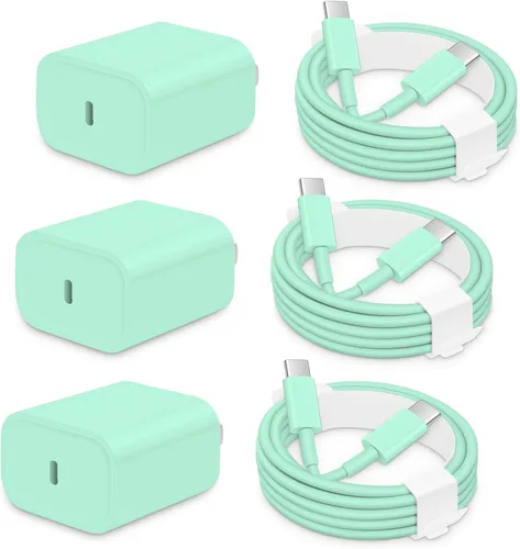 Vista 15 de Paquete de 3 bloques de carga rápida AISNI compatibles con iPhone 17, 16, 15, cargador USB C de carga rápida, cable de carga larga tipo C de 6 pies