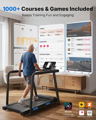 Vista 8 de MERACH T12 Foldable Treadmill for Home, 300 LBS Capacity, Wide Running Belt 15% Auto Incline Treadmill with LED Display, Smart App, 2.5HP