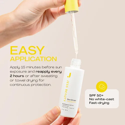 Vista 5 de JESS BEAUTY Protector solar facial Sun Drops SPF 50 Aceite para el cuidado de la piel con Camellia Sinensis y Squalane Cuidado de la piel