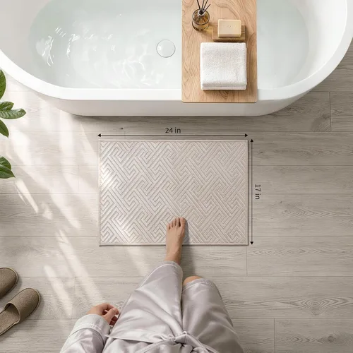 Vista 2 de YIHOUSE Alfombras de baño beige de 17 x 24 pulgadas, de secado rápido, antideslizantes, absorbentes, lavables a máquina, fina alfombra de baño