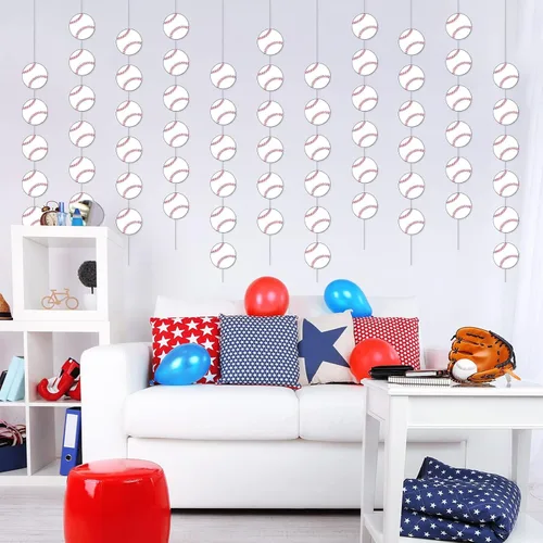 Vista 7 de Paquete de 8 pancartas de fiesta de béisbol, kit de guirnalda de béisbol, suministros de fiesta de béisbol, decoraciones de papel de béisbol