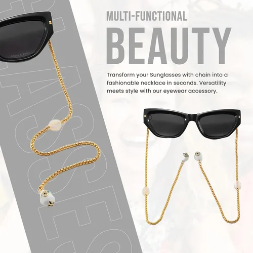 Vista 4 de Loom&Pearl Gafas de sol con patillas de cadena, colgantes de piedra únicos, lentes de cadena con agarre antideslizante en las orejas Pince-nez