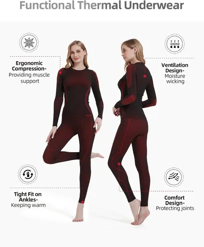 Vista 2 de NOOYME Ropa interior térmica para mujer, capa base, clima frío, pantalones largos para mujer