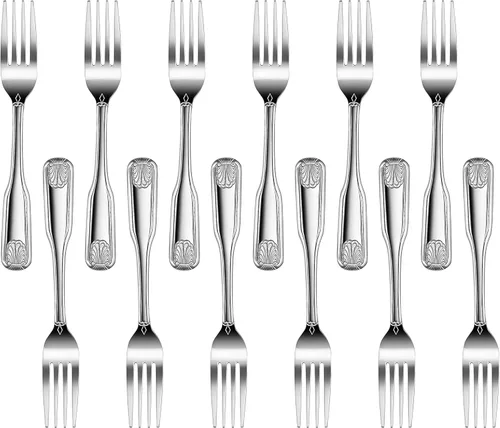 Vista 24 de New Star Foodservice 58383 - Cuchara de café de acero inoxidable 18/0, patrón de concha, 11.7 cm, juego de 12