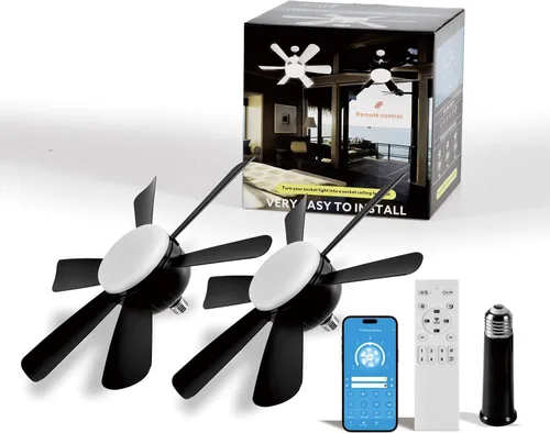 Vista 8 de Luces de techo LED con ventilador de enchufe, 18 pulgadas, control por aplicación, bombilla E26 con luces LED de ventilador de techo remotas