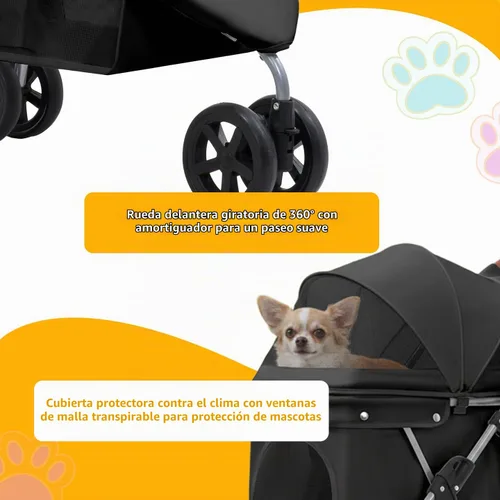 Vista 7 de Cochecito para mascotas para perros y gatos pequeños/medianos Negro