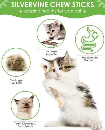 Vista 2 de TINDTOP Silvervine - Palitos masticables para gatos, paquete de 10 juguetes