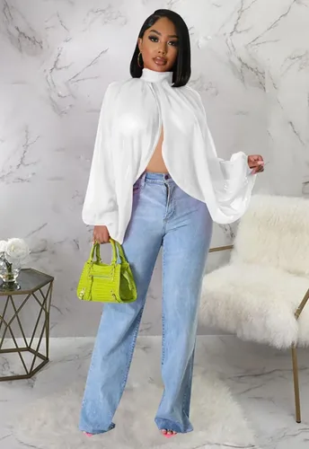 Vista 5 de Blusas de gasa sueltas de verano con mangas de globo para mujer, blusas irregulares transparentes, ropa de playa