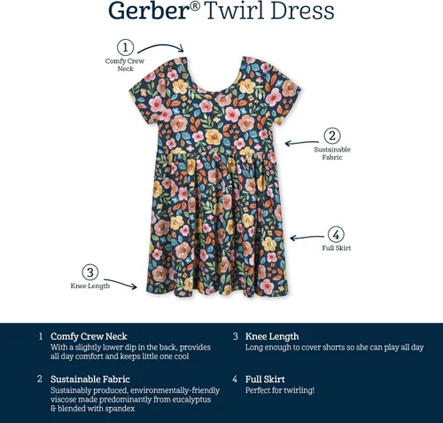 Vista 6 de Gerber Vestido de Manga Corta Giratorio Suave como Mantequilla para Niñas BebésNiñas Pequeñas con Viscosa Hecha de Eucalipto