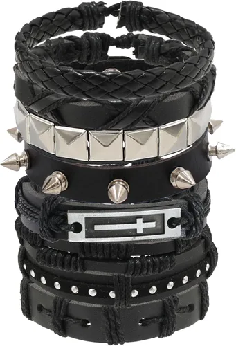 Vista 12 de Punk Leather Bracelet for Men Women Leather 8-10 PCS Braided Cuff Bracelet Multilayer Leather Bracelet A-01
