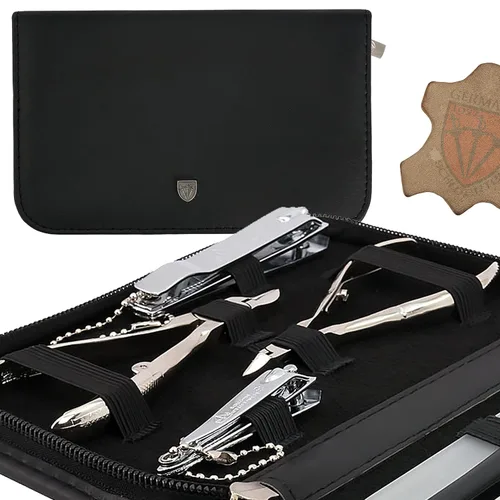 Vista 4 de 3 Swords Germany Kit de manicura y pedicura con estuche de piel auténtica - Hecho en Solingen/Alemania negro (Black - Genuine Leather)