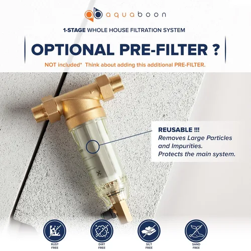 Vista 9 de Aquaboon Sistema de filtro de agua de 2 etapas para toda la casa con cartuchos de filtro de agua de 10 x 4.5 Reduce sedimentos y olores