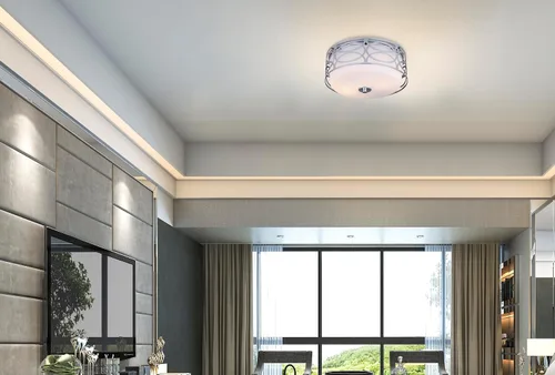 Vista 4 de Canarm Drake - Lámpara de techo empotrada de 2 luces, acabado cromado de 12 pulgadas con pantalla de vidrio opal, iluminación moderna